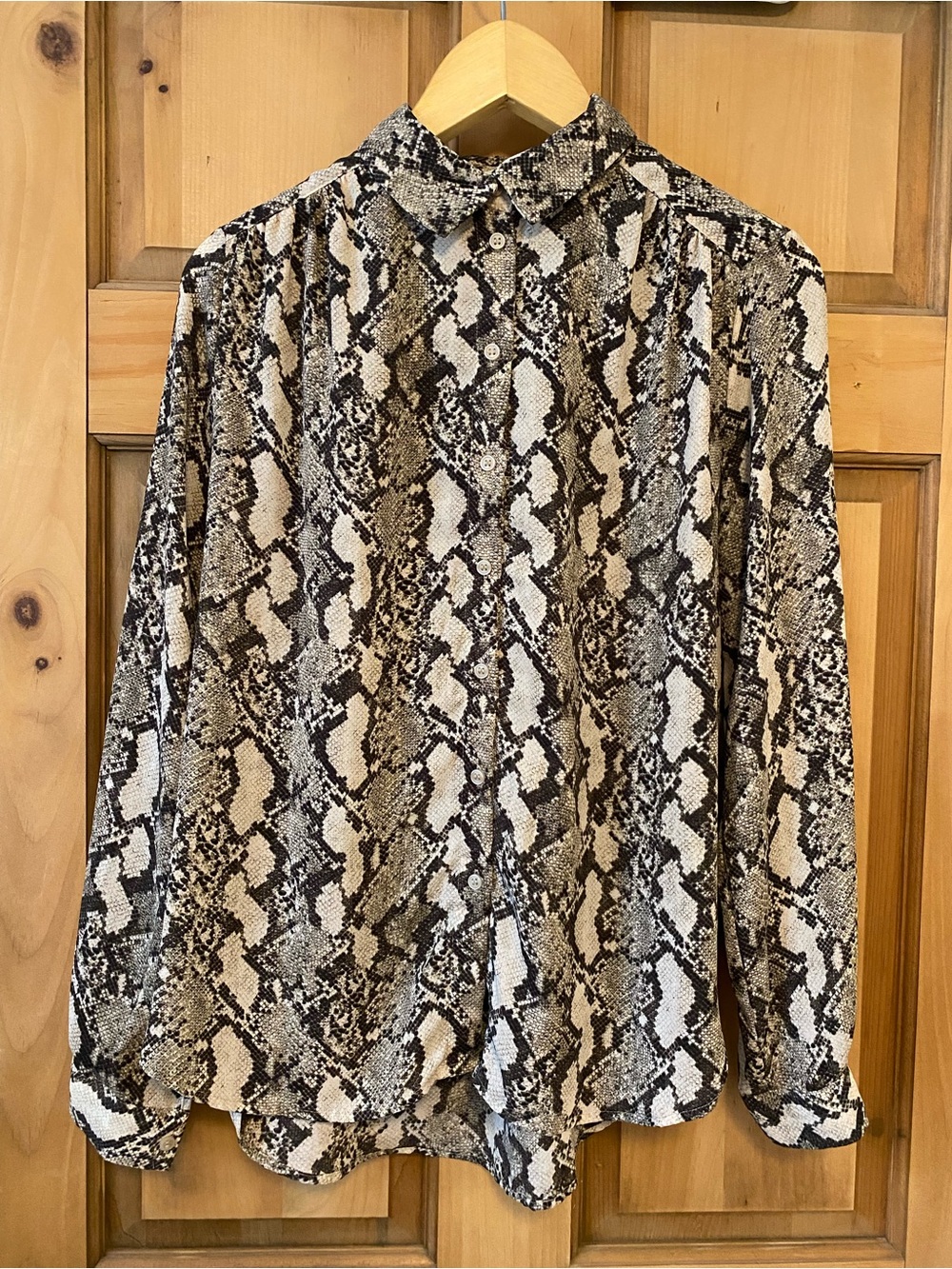 H&M Snake Print Button-Up Blouse in Black, Cream, Brown